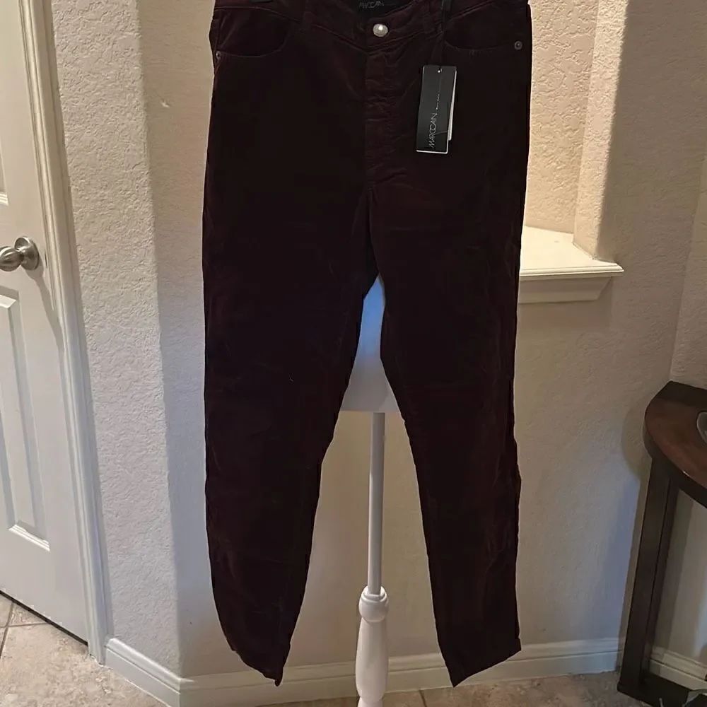 Marc Cain Women's Size N4 High Rise Skinny Jeans Deep Dark Burgundy Velvet New